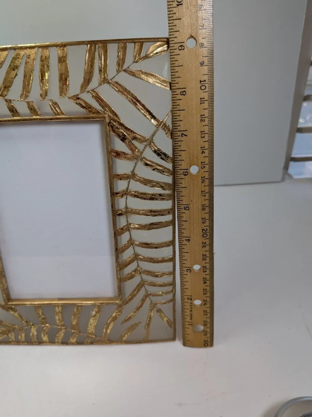 Vintage Textured Gold Palm Leaf Frosted Glass Photo Frame 5x7 Heavy Tabletop
